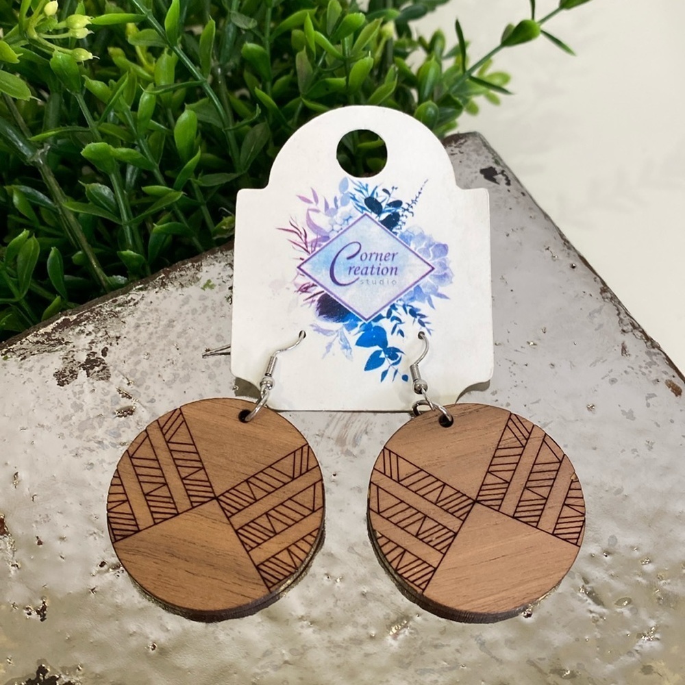 Corner Creation Light Weight Etched‎ Wood Earrings